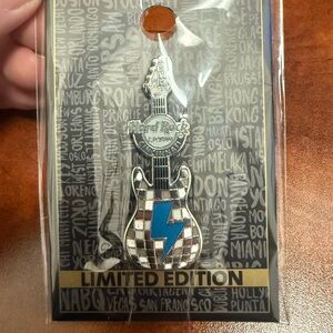 Hard Rock Cafe Silver and Blue Guitar Pin RARE